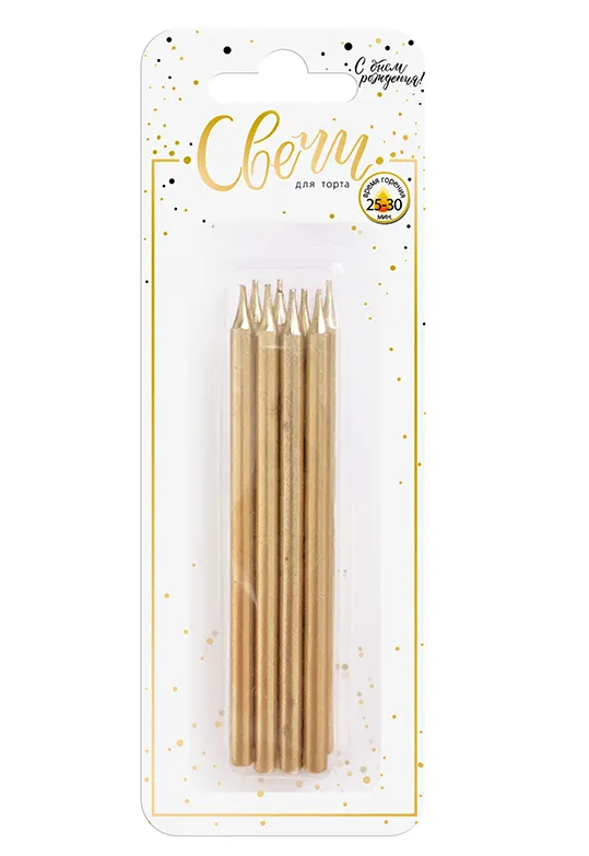 Свечи для торта'XL', 10 см., 8 шт., золото, картон. 620186G-G