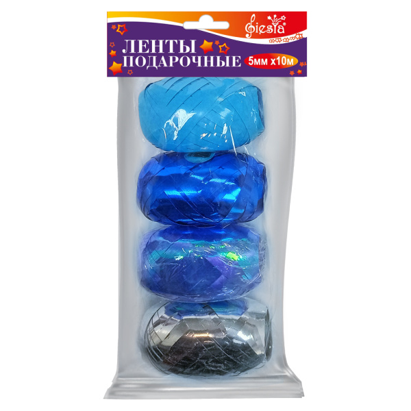 Лента упаковочная Fiesta 10мм.~5м. Микс 'Голубой', металл. (4 в 1), МЕТ-3