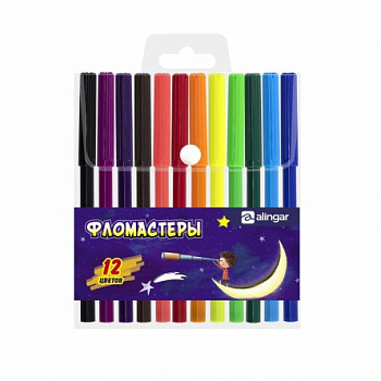 Фломастеры, 12 цв, Alingar, смываемые чернила, корпус круглый, "Подзорная труба", 	AL8973