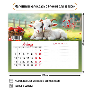 Календарь на магните с блоком для записей, 2027, Символ года 5 175х140 мм., 9981 