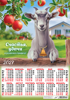 Календарь листовой А2, 2027 год, Символ года. Счастья, удачи! (коллаж), ПО-27-014