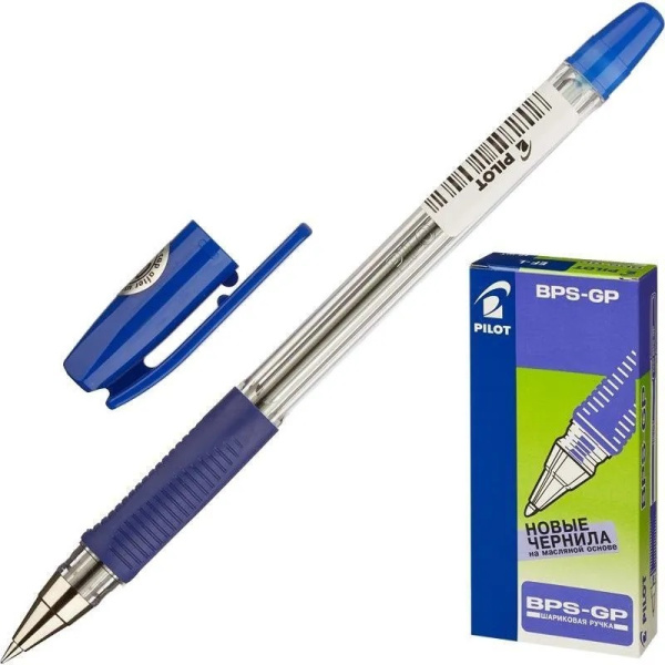 Ручка шариковая Pilot 'BPS-GP', синяя, 1 мм., корпус прозрач., грип., BPS-GP-M-L